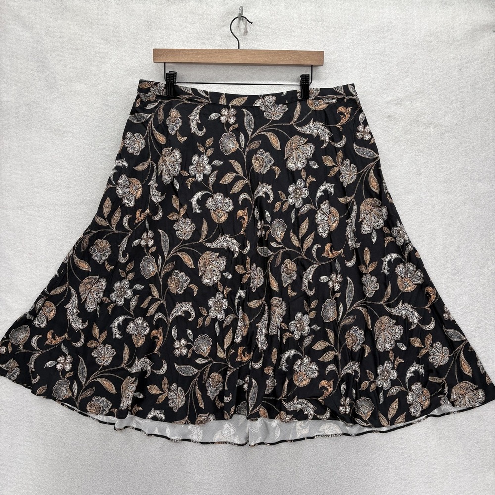 J. Jill Skirt Womens LP Petite Black Floral A-Line Midi Lenzing Viscose Summer